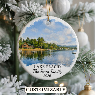 Personalised Lake Placid Ornament, Custom New York Ceramic Tree Decoration