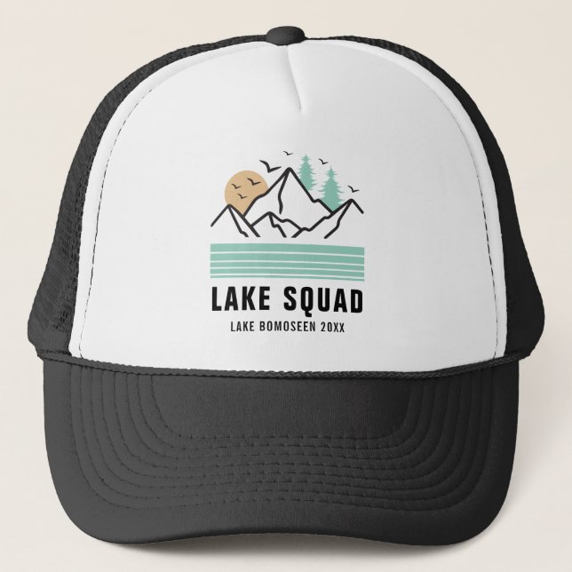 Personalised Lake Squad Life Boats Summer Vacation Trucker Hat (Front)