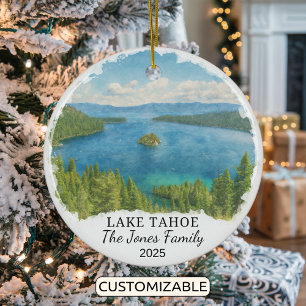 Personalised Lake Tahoe Ornament, California Ceramic Tree Decoration
