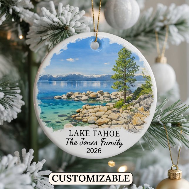 Personalised Lake Tahoe Ornament, Custom Nevada Ceramic Tree Decoration (Creator Uploaded)