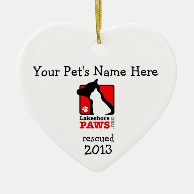 Personalised Lakeshore PAWS heart ornament (Front)