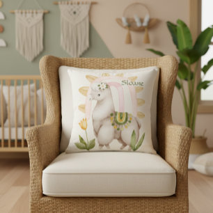 Personalised Lama, Baby Animals, Boho, Rainbow Cushion