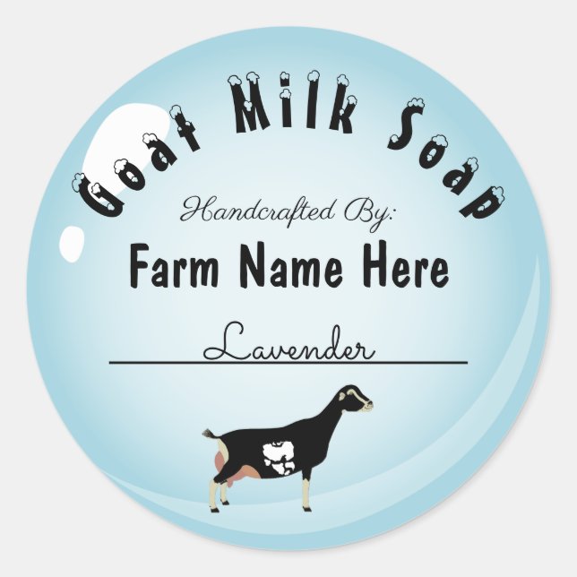 Personalised LaMancha Goat Milk Soap Blue Bubble Classic Round Sticker (Front)
