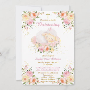 Personalised Lamb Christening girl Invitation