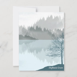 Personalised Landscape Reflection Lake Trees Green RSVP Card