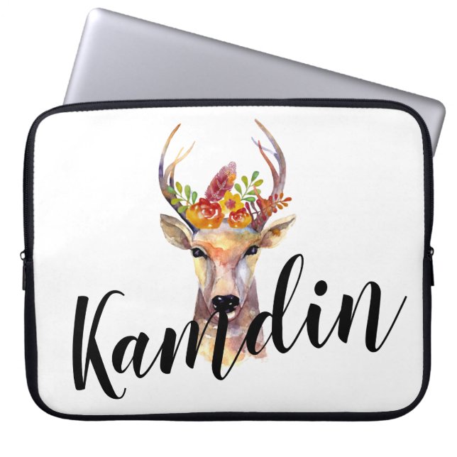 Personalised Laptop Case boho deer Buck Head Brown (Front)