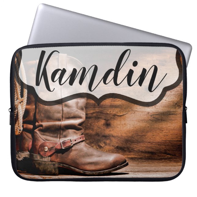 Personalised Laptop Case Cowboy Boots Barn Wood Ru (Front)