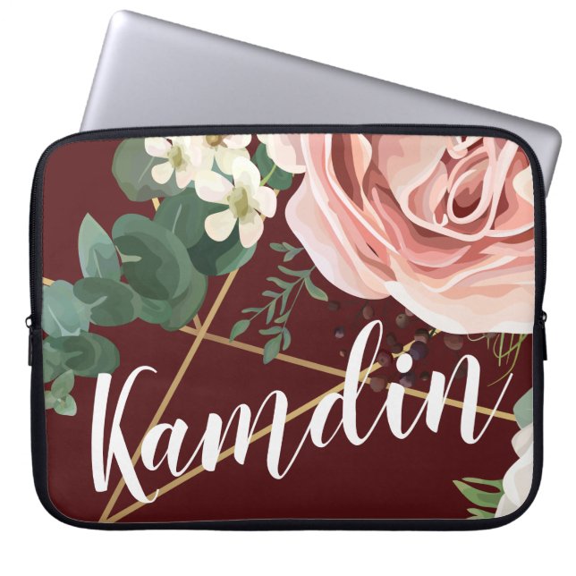 Personalised Laptop Case Geometric Garden Wine (Front)