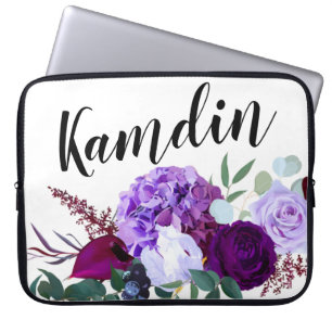 Personalised Laptop Case Lavender Hibiscus on Wh