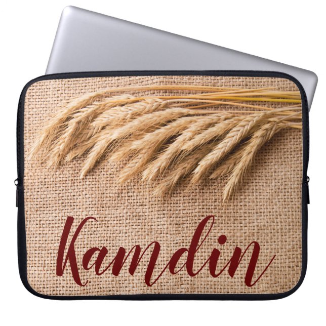 Personalised Laptop Case Wheat on Burlap Sack Coun (Front)