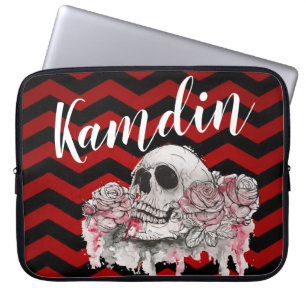 Personalised Laptop Caseskull Rose goth Chevron bl Sleeve
