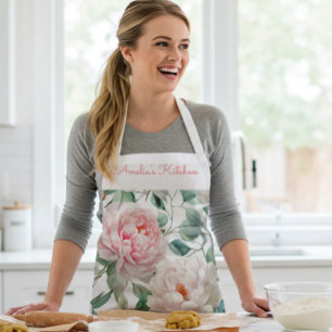 Personalised Large Floral Pattern Pink White Green Apron