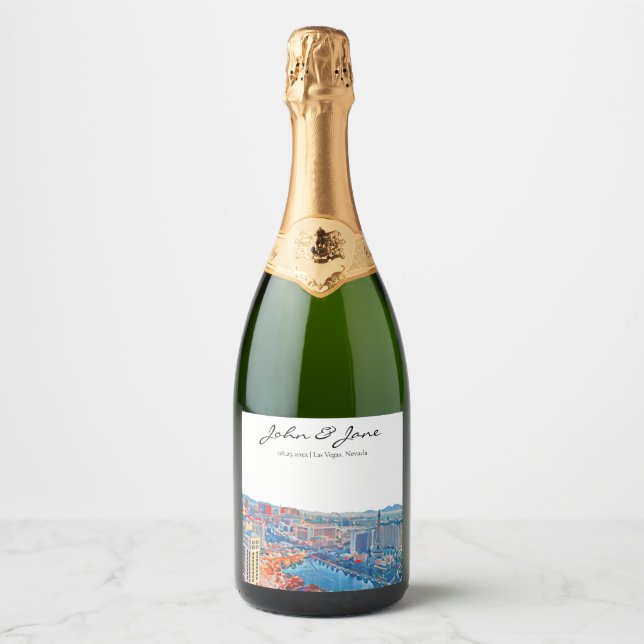 Personalised Las Vegas Skyline Sparkling Wine Labe Sparkling Wine Label (Front)