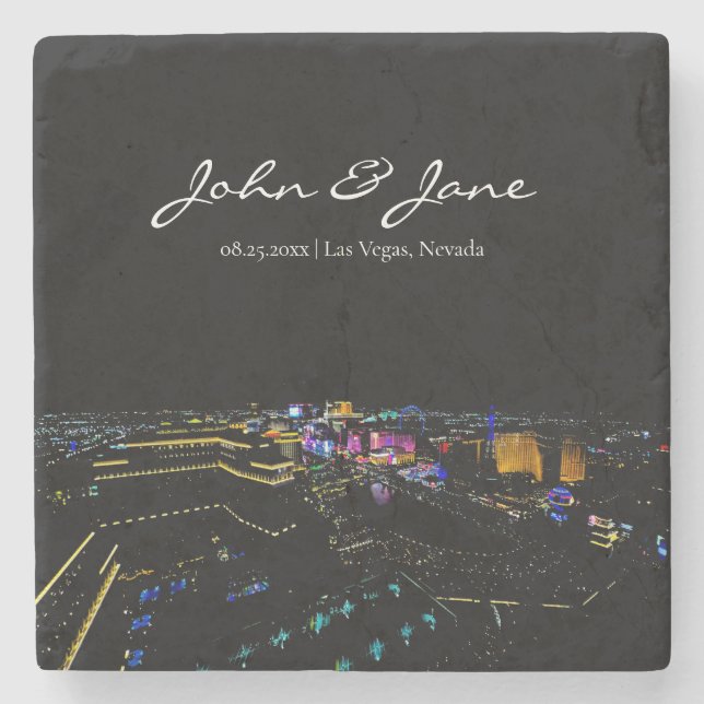 Personalised Las Vegas Skyline Stone Coaster (Front)