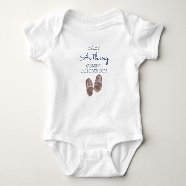 Personalised Last Name Announcement Baby Boy Shoes Bodysuit (Front)