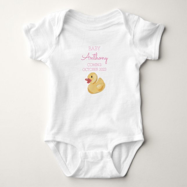 Personalised Last Name Announcement Baby Girl Duck Bodysuit (Front)