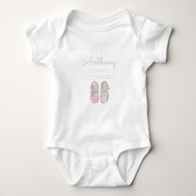 Personalised Last Name Announcement Baby Girl Shoe Bodysuit (Front)