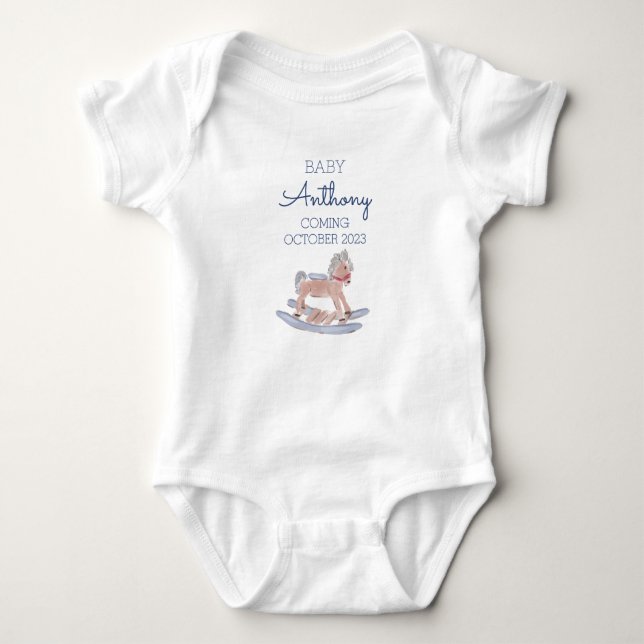 Personalised Last Name Baby Announcement Horse BL Baby Bodysuit (Front)