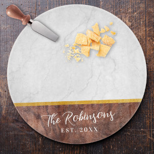 Personalised Last Name Est Date Round Glass Cutting Board