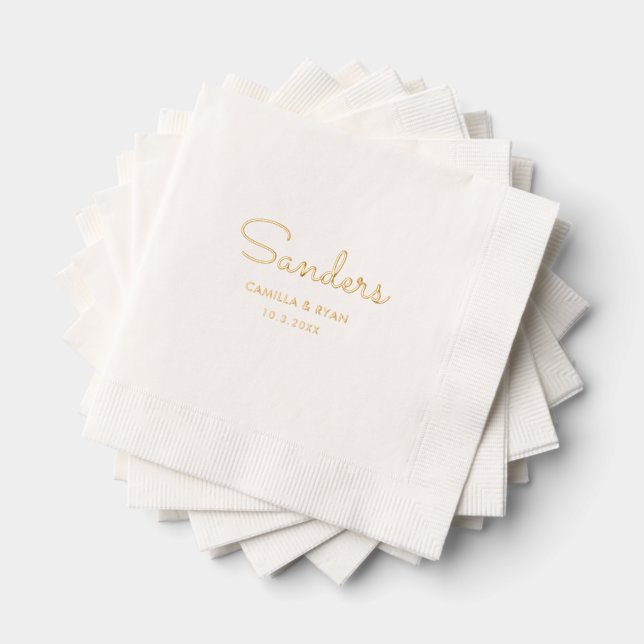 Personalised Last Name Gold Foil Wedding Napkins (Insitu (Stacked))