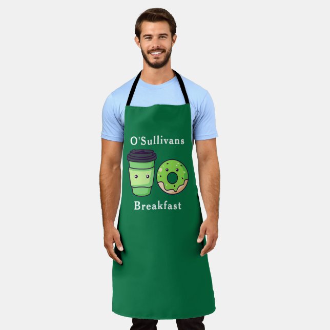 Personalised Last Name Green Irish Breakfast Apron (Worn)