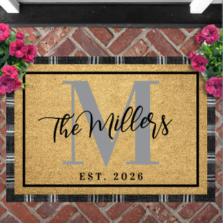 Personalised Last Name Initial Est Year Coir Print Doormat