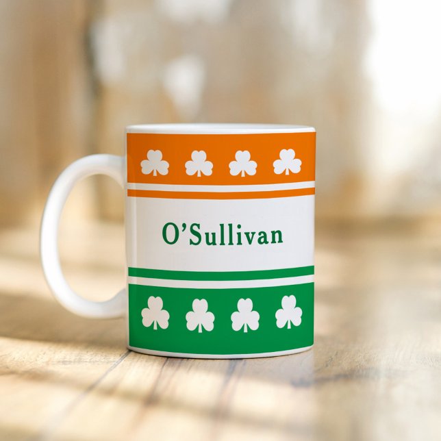 Personalised Last Name Ireland Flag Colours Coffee Mug (Creator Uploaded)