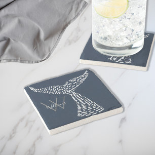 Personalised Last Name Nautical Whale Tail Art Stone Coaster