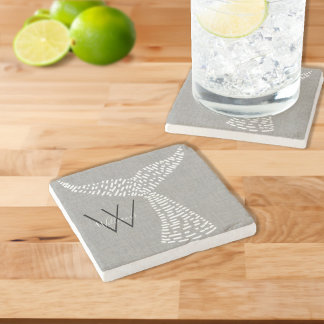 Personalised Last Name Nautical Whale Tail Art Stone Coaster