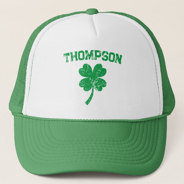 Personalised Last Name St Patrick's Day Party Trucker Hat (Front)
