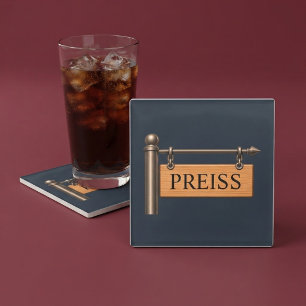 Personalised Last Name Wooden Hanging Sign Glass Coaster
