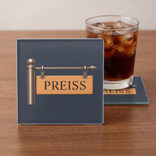 Personalised Last Name Wooden Hanging Sign Glass Coaster