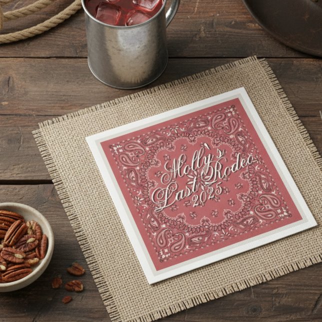 Personalised Last Rodeo Red Western Bachelorette Napkin (Pack your boots and cowboy hat for an epic bachelorette weekend! )