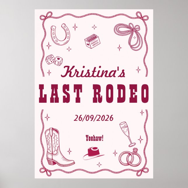 Personalised Last Rodeo Western Bachelorette Party Poster (Front)