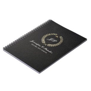 Personalised Laurel wreath black leather Notebook