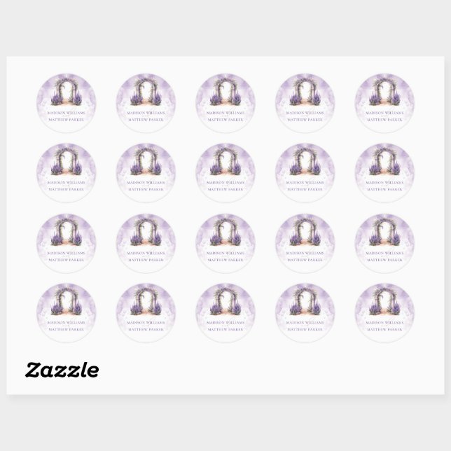 Personalised Lavender Arch Wedding Classic Round Sticker (Sheet)