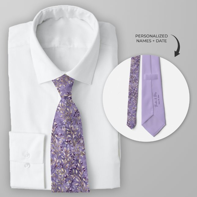 Personalised Lavender Berry Tie (Personalized purple lavender berry wedding necktie)