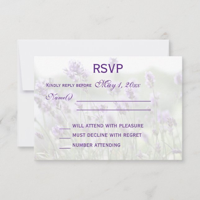 Personalised Lavender Bohemian Wedding RSVP Cards (Front)
