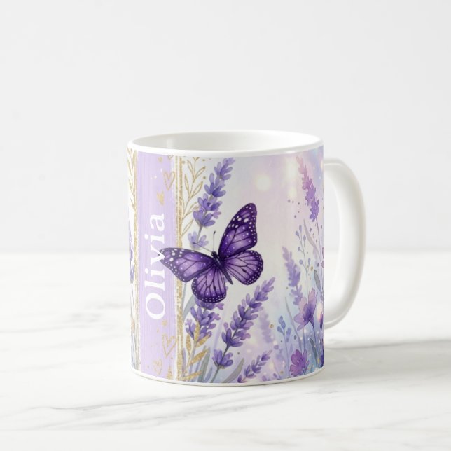 Personalised Lavender Butterfly Classic 11oz Mug (Front Right)