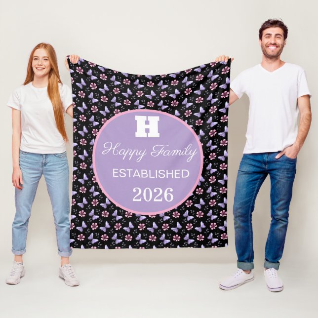 Personalised Lavender butterfly floral pattern  Fleece Blanket (In Situ)