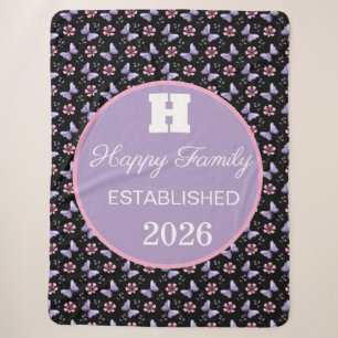 Personalised Lavender butterfly floral pattern Sherpa Blanket