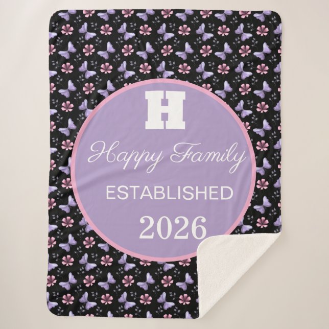 Personalised Lavender butterfly floral pattern  Sherpa Blanket (Front)