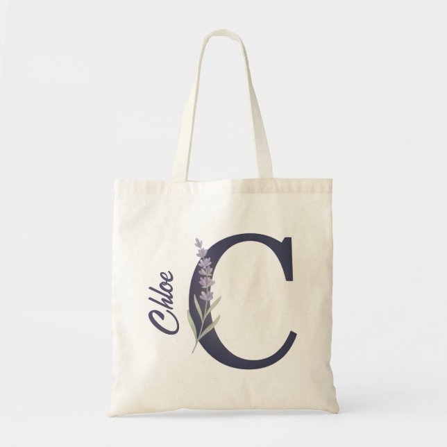 Personalised Lavender Floral C Monogram Tote Bag (Front)