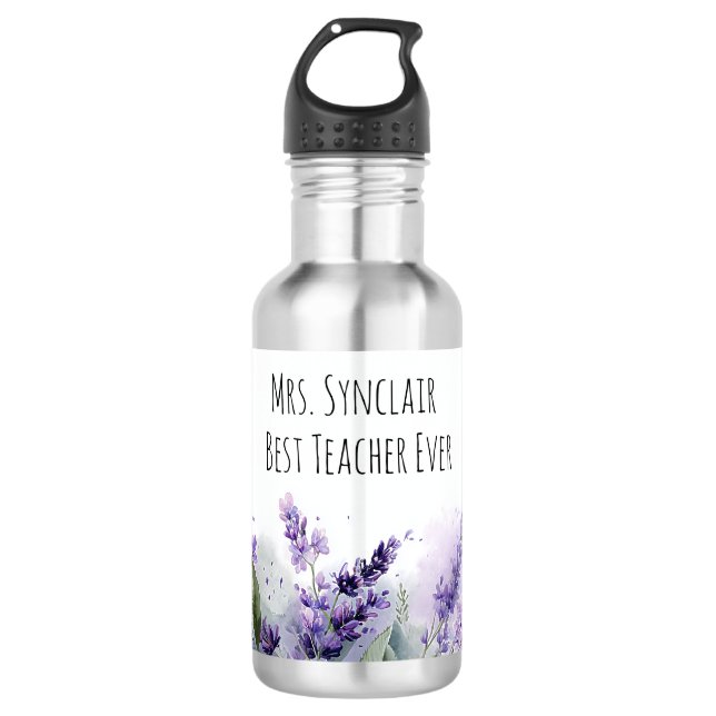 Personalised Lavender Flowers Teacher Appreciation 532 Ml Water Bottle (Front)