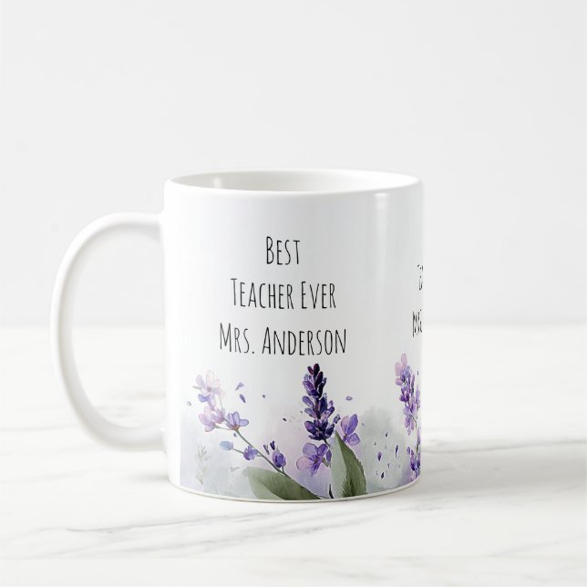 Personalised Lavender Flowers Teacher Appreciation Coffee Mug (Left)