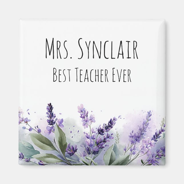 Personalised Lavender Flowers Teacher Appreciation Magnet (Front)