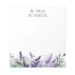 Personalised Lavender Flowers Teacher Appreciation Notepad