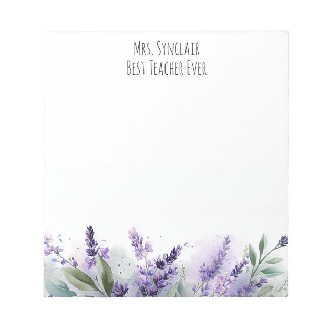 Personalised Lavender Flowers Teacher Appreciation Notepad (Front)