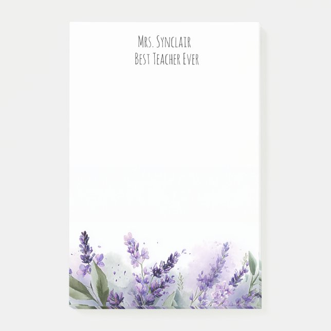 Personalised Lavender Flowers Teacher Appreciation Post-it Notes (Front)