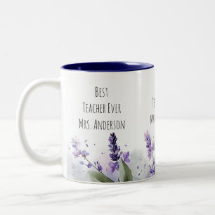 Personalised Lavender Flowers Teacher Appreciation Two-Tone Coffee Mug